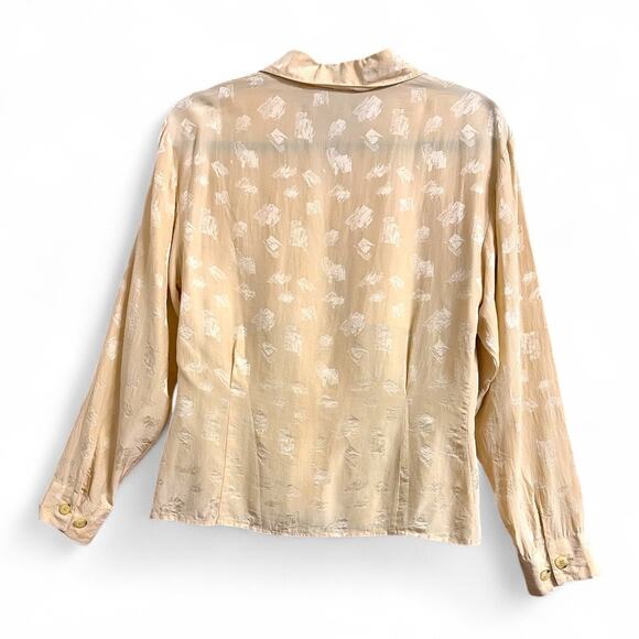 Tahari Jacquard Silk Pale Yellow Double Breasted Blouse size 8 - Picture 2 of 9